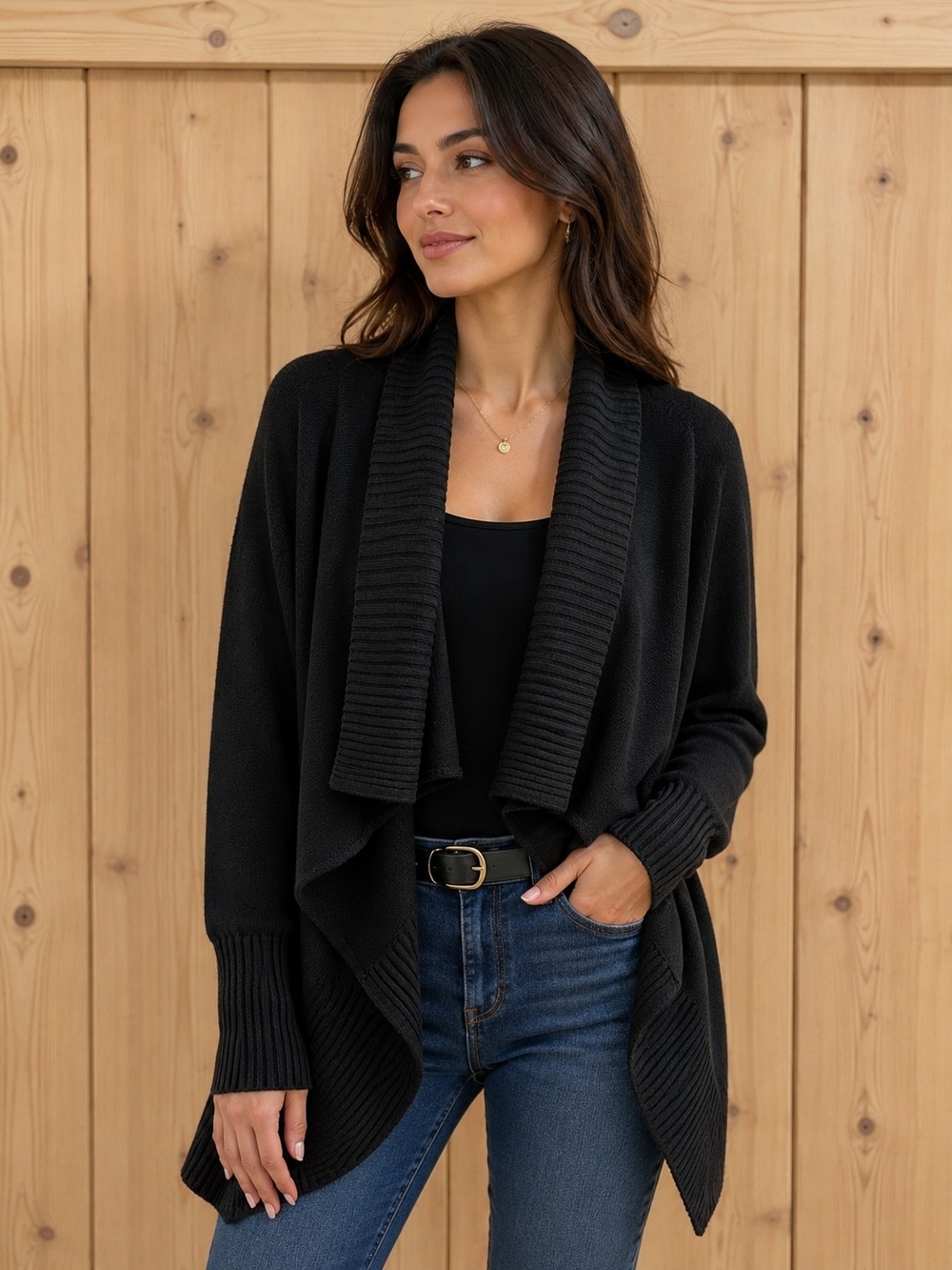 Talula Babaton Black Linen/Silk Blend Open Front Cardigan